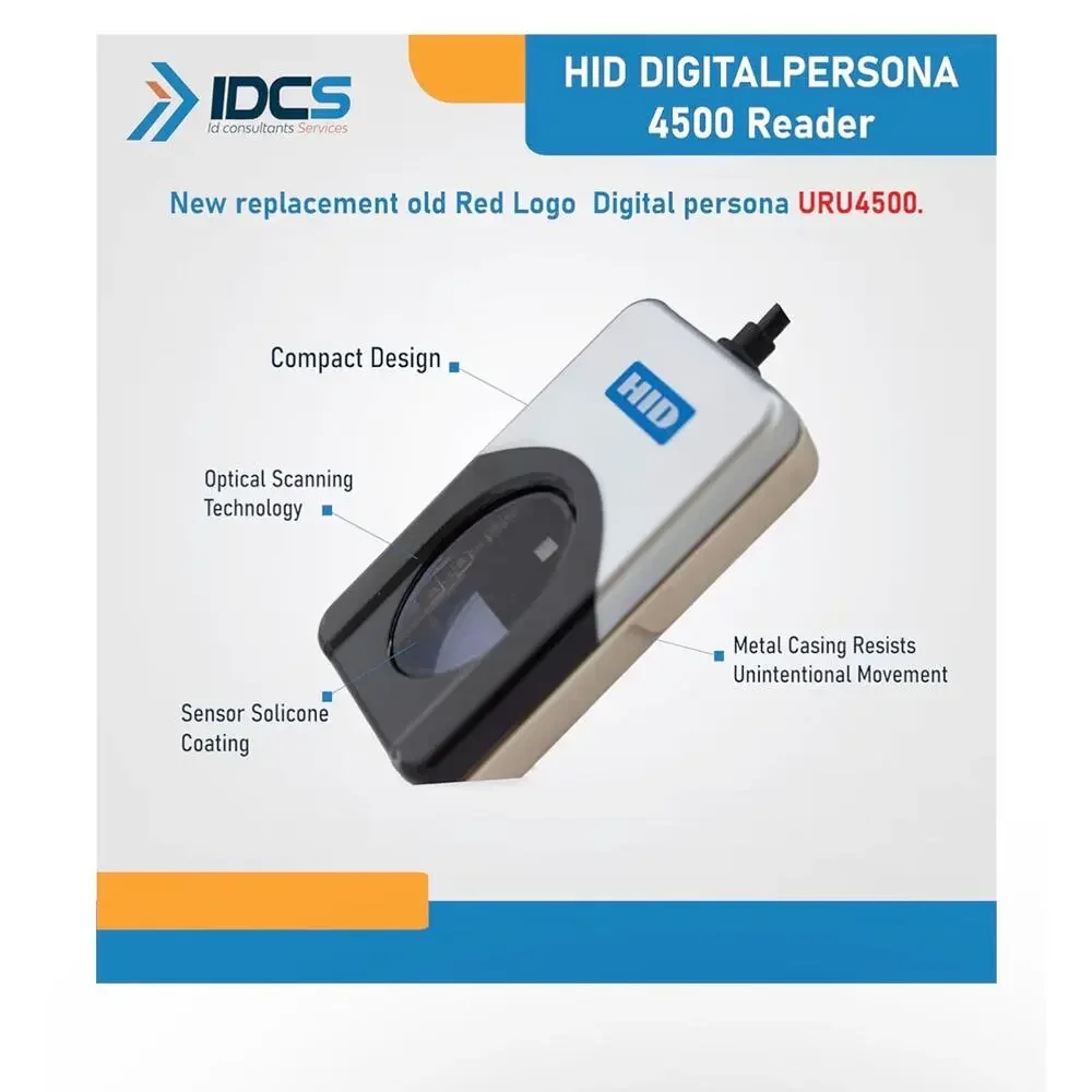 HID DigitalPersona URU4500 USB Fingerprint Reader Biometric IDCS Soft
